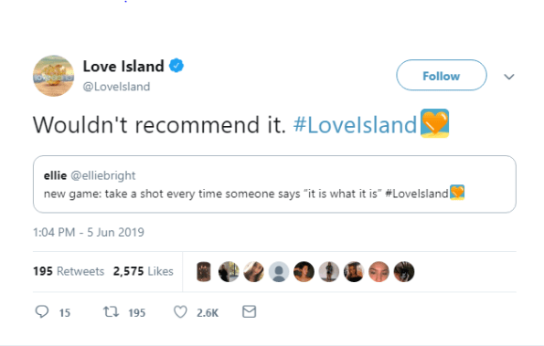Love island tweet