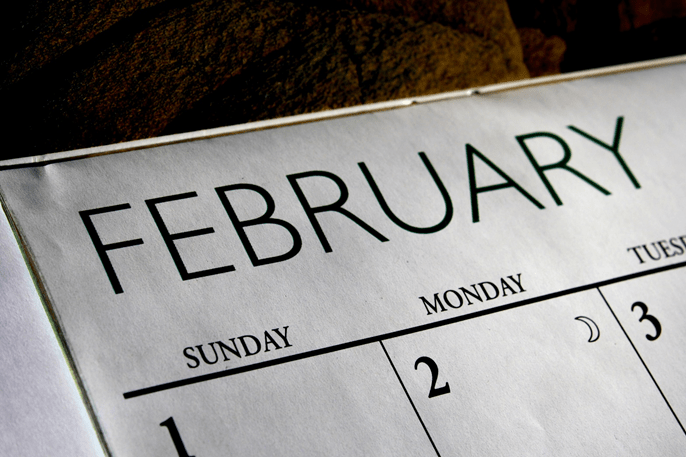 Calendar showing the month of February