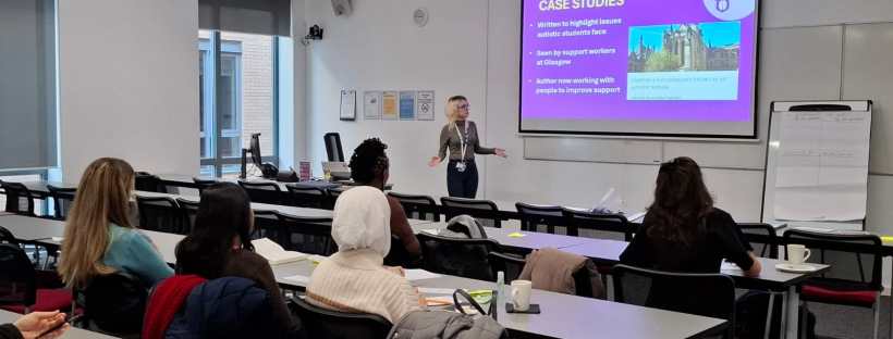 A view of Research Hive's blogging workshop from the back of a seminar room.